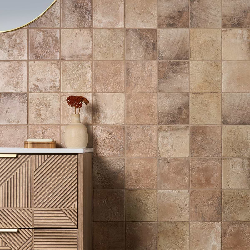 Navari 5x5 Textured Matte Ceramic Tile, Terra Cream