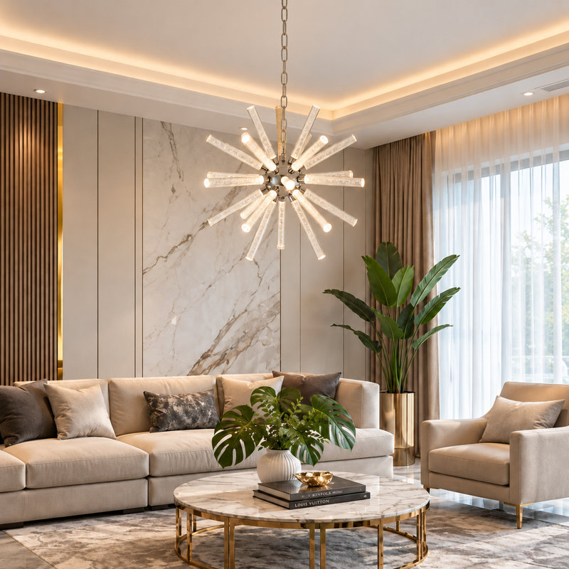 Lustre DEL Sputnik chromé moderne à intensité variable de 22 pouces avec tiges en forme de bulles