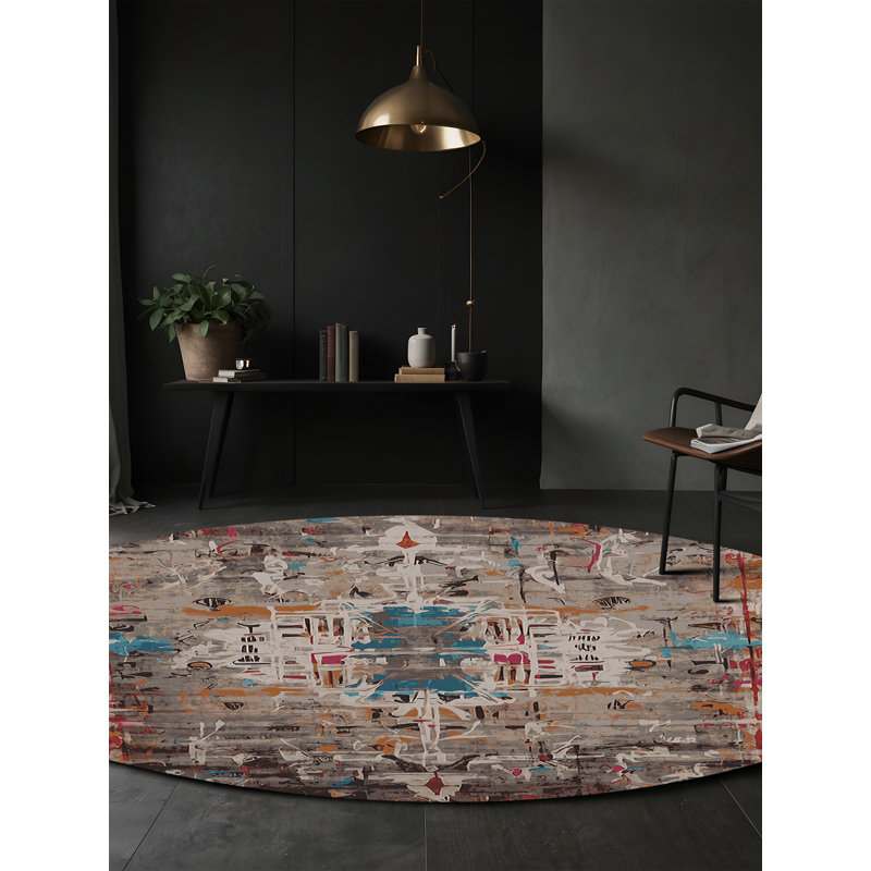 Tapis brun lavable à la machine, Rond 8 pi