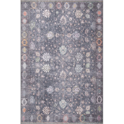 Gray Floral Vintage Look Woven Base Decorative Carpet