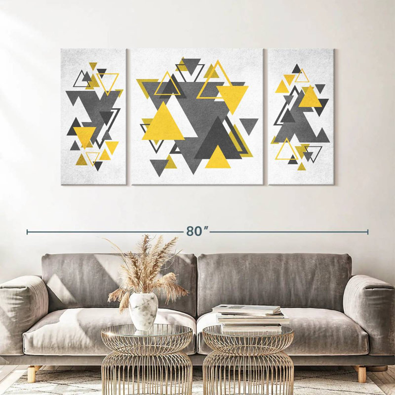 Triangles Abstract Geometric Multi Piece Canvas Print, 32" H x 66" W x 1.25" D