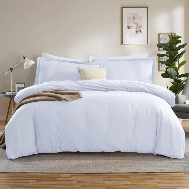 300TC Microfiber Duvet Cover Set – Reversible Luxury 3-Piece, Single Duvet Cover + 1 Standard Pillowcase, White