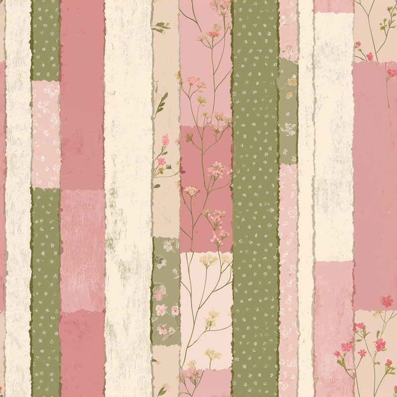 Papier peint rayé rose, vert sauge, décoration murale rétro, Non tissé, non collé