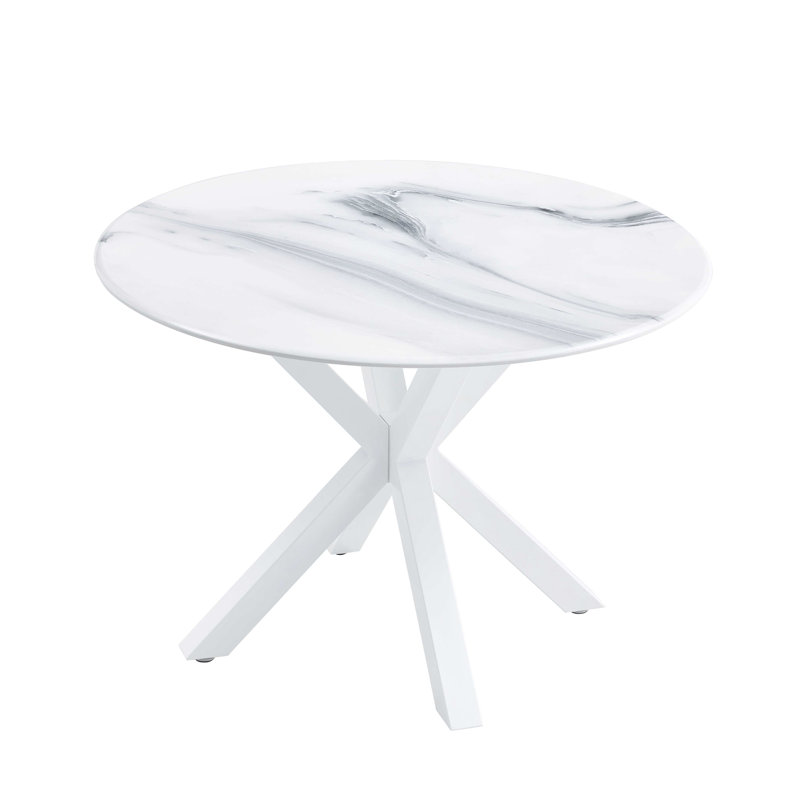 Table de salle à manger à pieds croisés de 42,1 po de style Mid-Century pour 4 à 6 personnes avec plateau rond en MDF, table de salle à manger à piédestal, table basse de loisirs