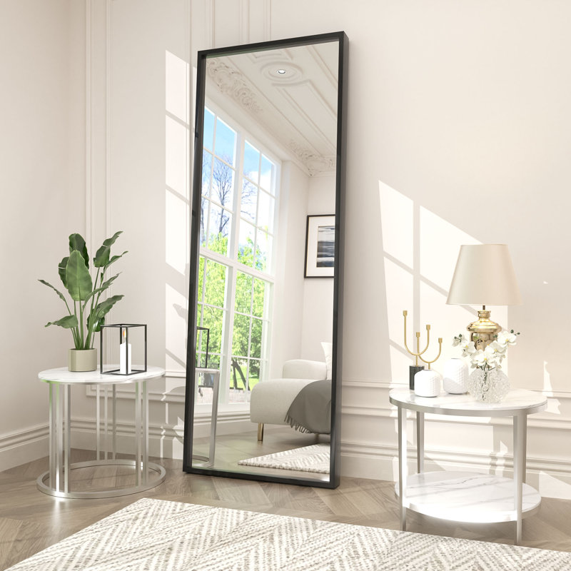 Amara Tempered Glass and Aluminum Alloy Framed French Cleat Mounted Wall Mirror, 65" x 22"