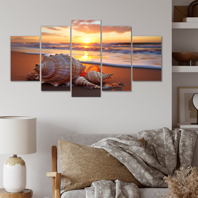 Sunset Shoreline Treasures III - Coastal Beach Multipanel Wall Art Canvas