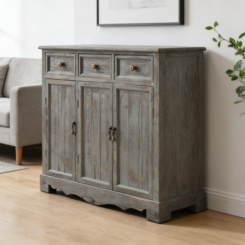 Commode décorative 3 tiroirs 3 portes Tavis, Gris