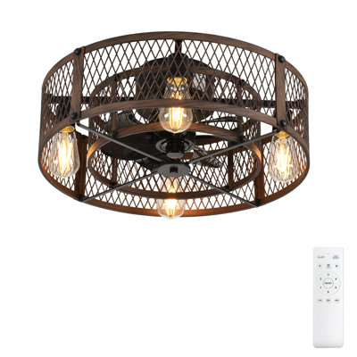  Ventilateur de plafond encastré en noyer de 20 po avec lumière, télécommande, moteur CC réversible à 6 vitesses, ferme rustique Fandelier