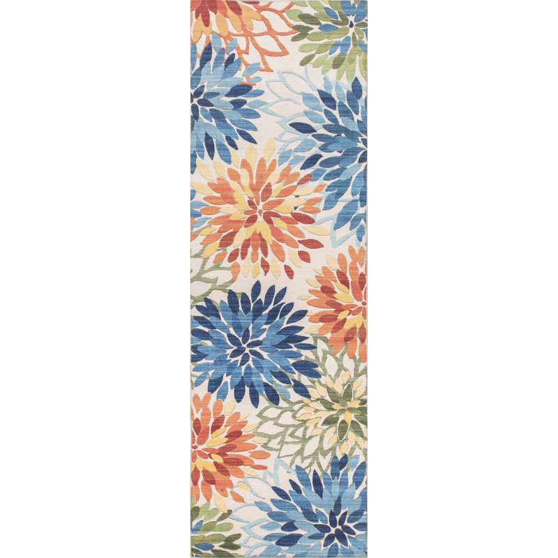 Floral Indoor / Outdoor Area Rug, Runner 76 x 244cm