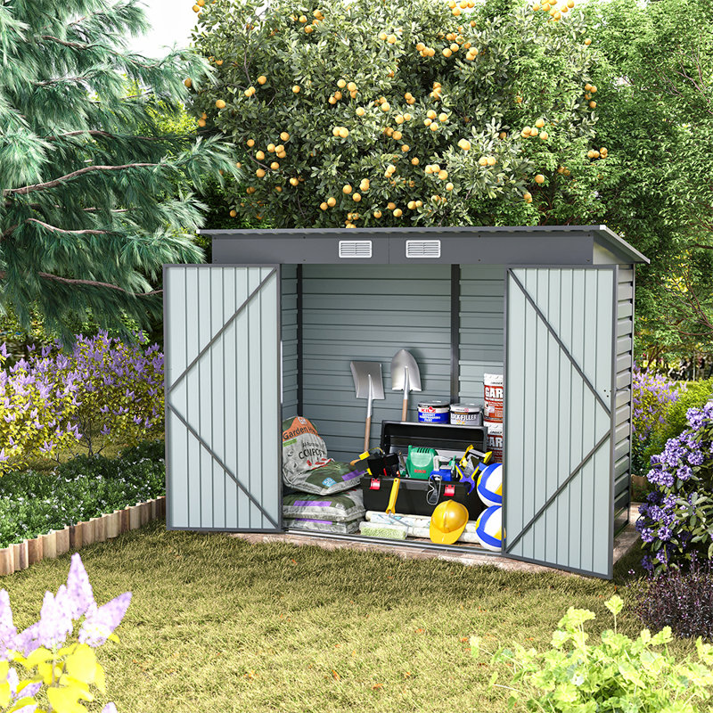 Gray Flat Roof Double Door Tool Shed