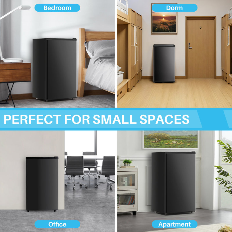 Upgraded Mini Fridge For Bedroom 3.2 Cu.ft Small Refrigerator With Freezer For Dorm Office, Compact Single Door Adjustable Thermostat Low Noise