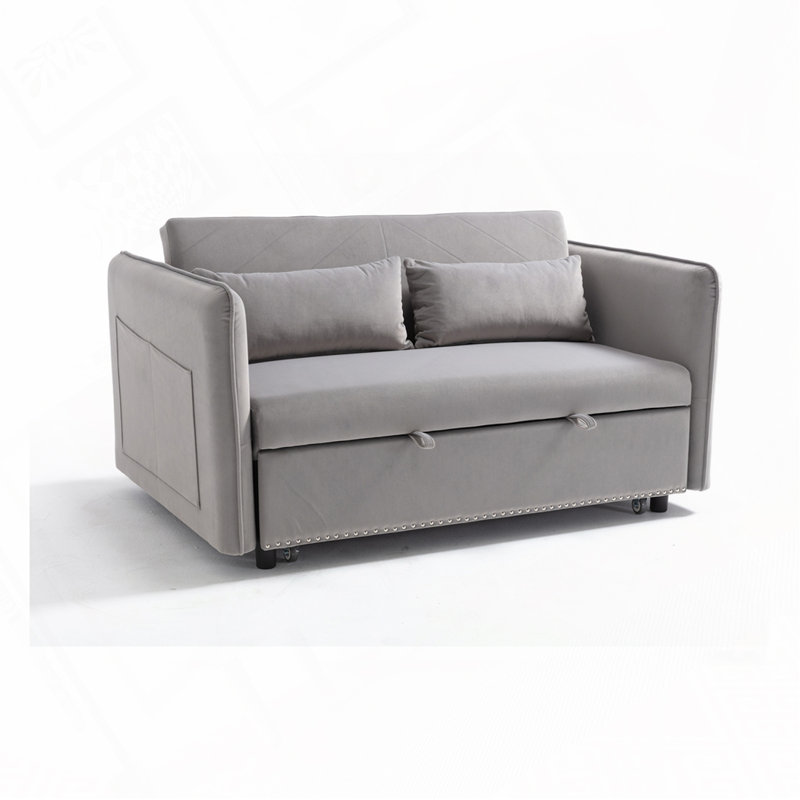 Canapé-lit convertible futon-lit, canapé-lit en velours de 55 po avec 2 coussins, Gris