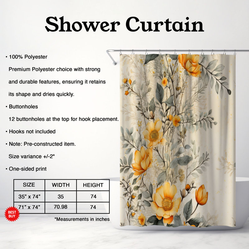 Rideau de douche Aged Blossoms - Premium, H 74 po x l 71 po