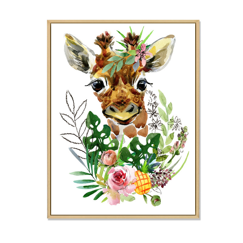 Girafe, animaux sauvages - Illustration sur toile, H 40 po x l 30 po, Cadre naturel flottant