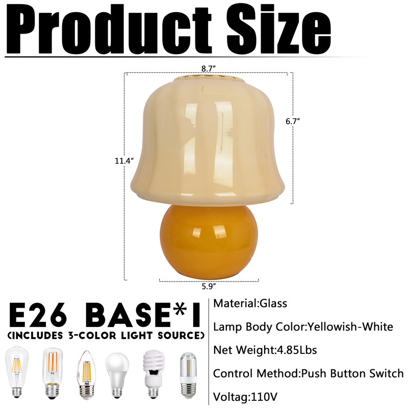 Mushroom-Shaped Desk Lamp/Bedside Lamp With Dimmable Bulb, Mushroom-Decorated Bedside Table Lamp