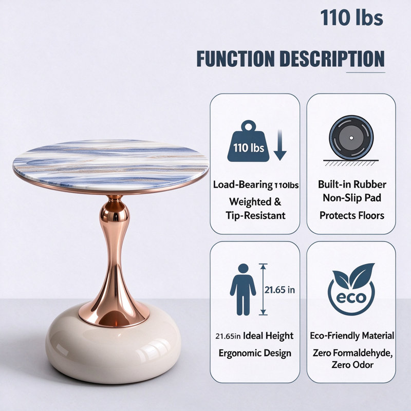 Table d'appoint ronde moderne 17,71 po avec piédestal sculptural