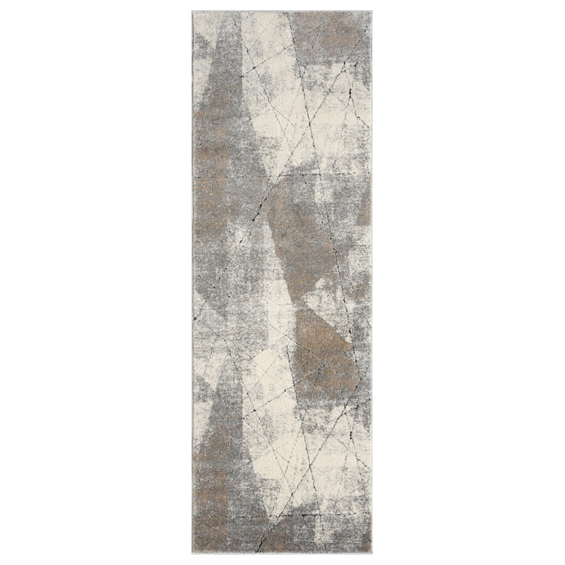 Arneson Collection Geometric Abstract Neutral Area Rug, Runner 2'8" x 7'10"