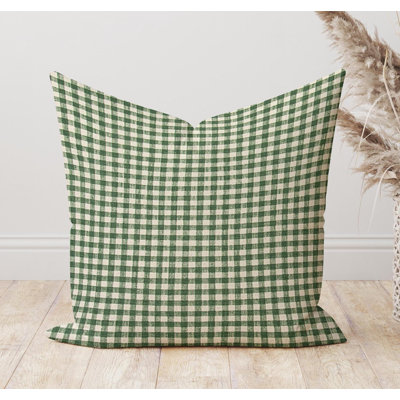 Fir Green Gingham Checkered Pillow Cover