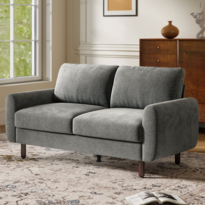 68'' Mid-Century Loveseat Sofa with Round Arms, Solid Wooden Legs, Slight Firm Couch for Small Space