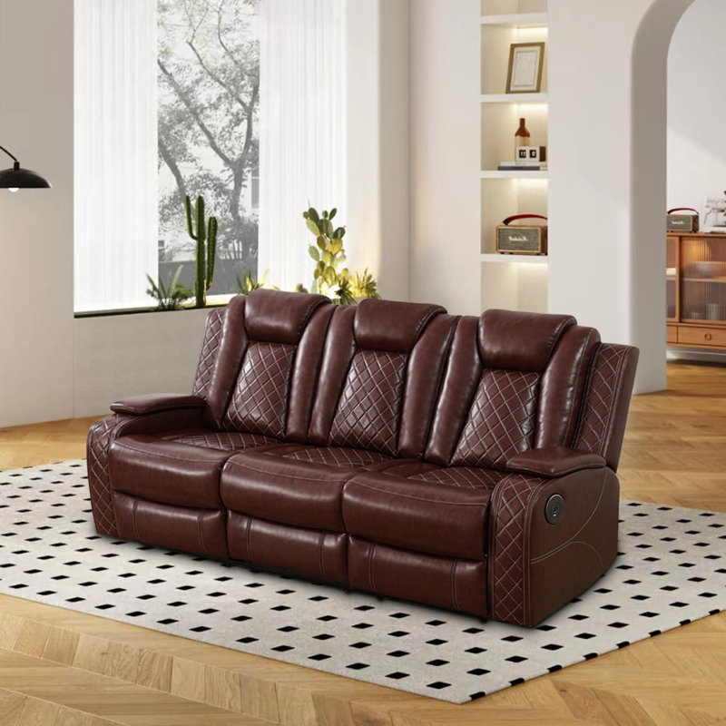 Canapé inclinable électrique en cuir avec éclairage DEL de 83,5 po Tamecha, Rouge