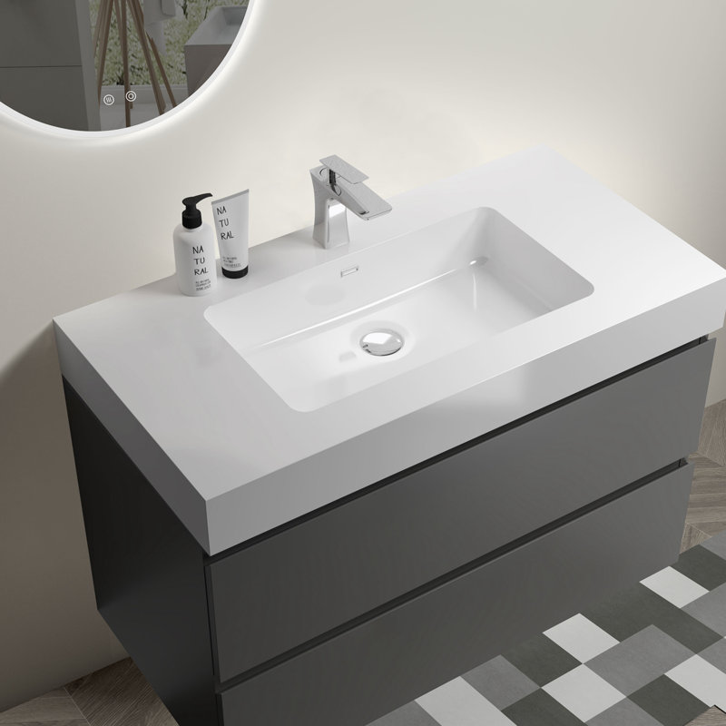 Meuble-lavabo mural simple avec plateau 35,8 po Philender, Gris