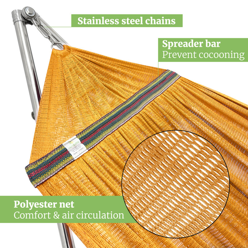 Tranquillo Yellow Double Hammock with Galvanized Steel Stand
