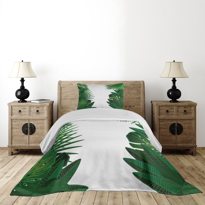 Tropical Green and White Twin Quilted Bedspread Set