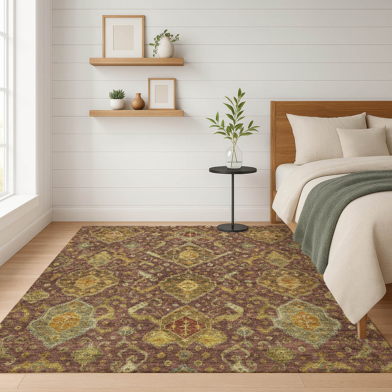 Tapis de qualité supérieure lavable à la machine Mayfield Global, Bourgogne, 5 pi x 7 pi 6 po