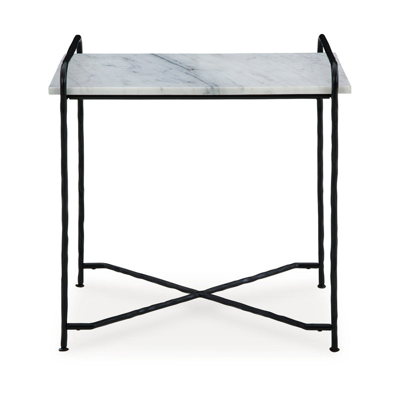 White Marble Top Black Metal Rectangular Accent Table