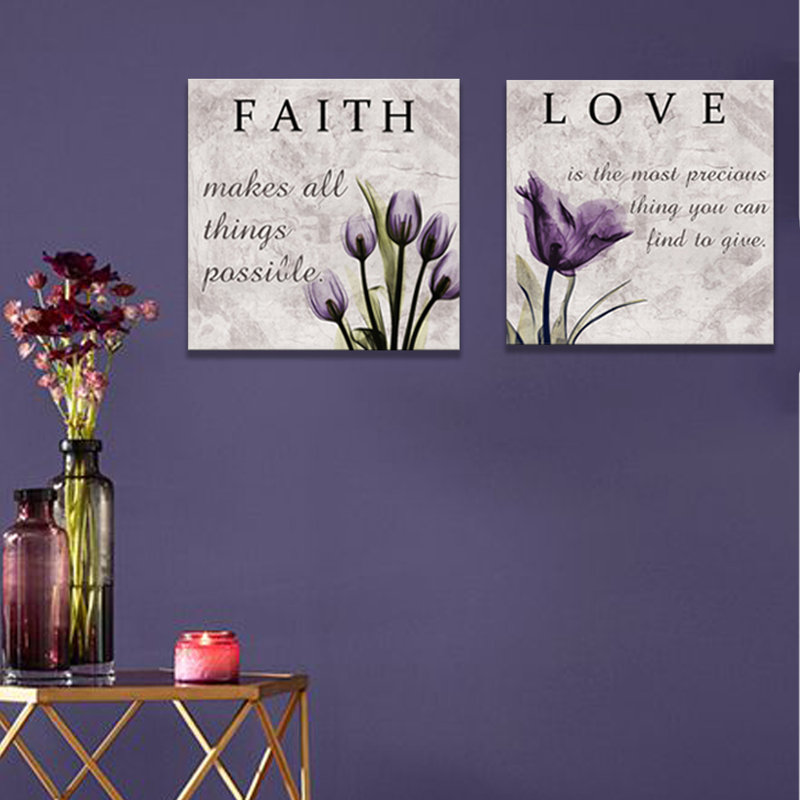 «Love Faith», tulipe mauve, sur toile tendue, H 12 po x l 12 po x P 1 po