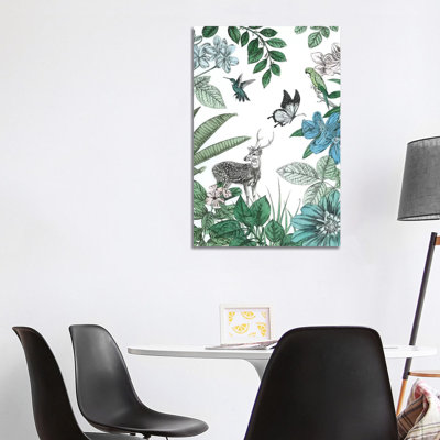 Deer and Flowers 1 Piece Wrapped Canvas Wall Art