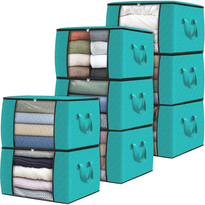 8 Pack Clothes Storage, Foldable Thick Fabric Blanket Storage Bags, Storage Containers For Organizing Bedroom, Closet, Clothing, Comforter, Organization And Storage With Handle
