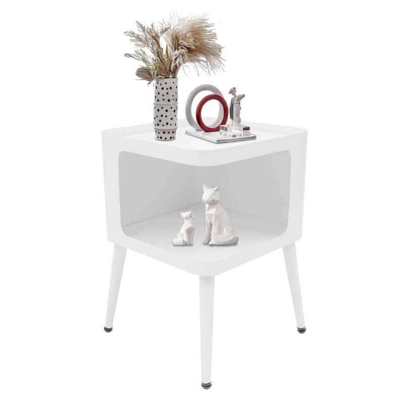 Metal Table With Open Storage For Living Room Bedroom(13.78*13.78*19.68In), White