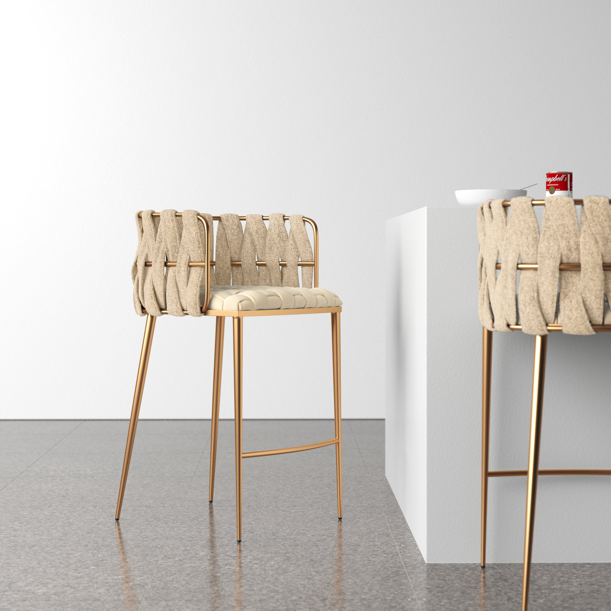 Tyrone 27" Counter Stool, Off White, Gold