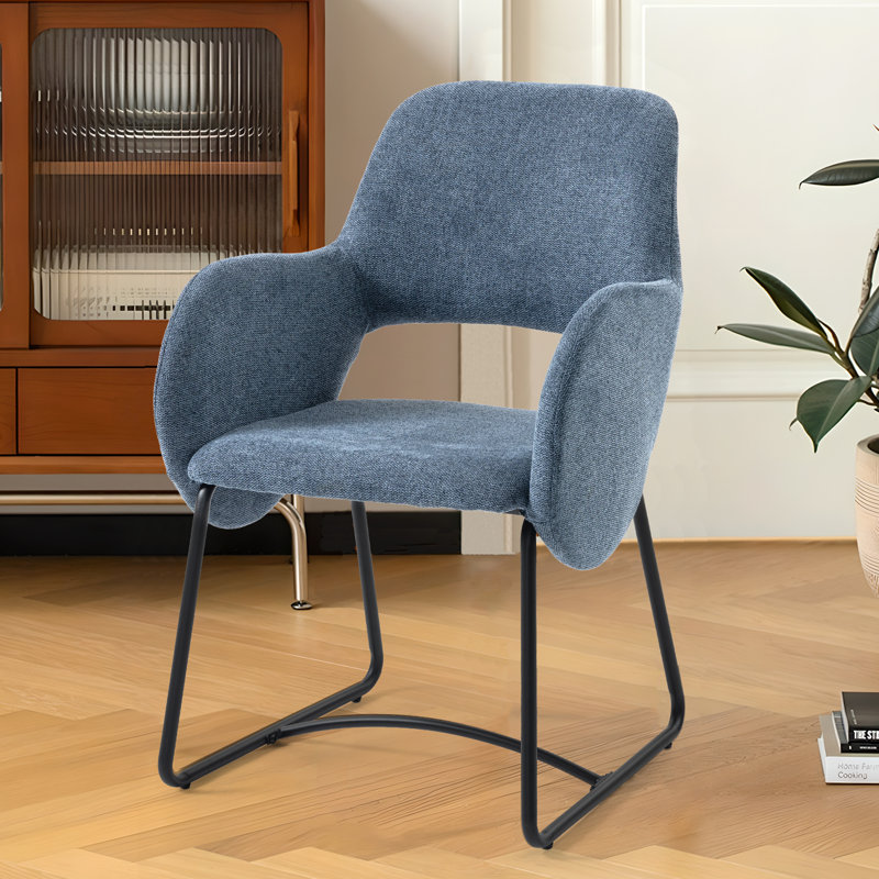 Modern Metal Frame Chenille Upholstered Armchair Accent chair, Navy