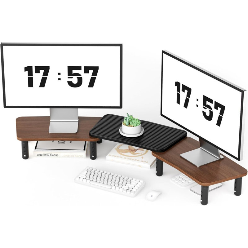 Support double pour bureau, support pour ordinateur à hauteur réglable en bois pour ordinateur, ordinateur portable, imprimante, télévision, noyer