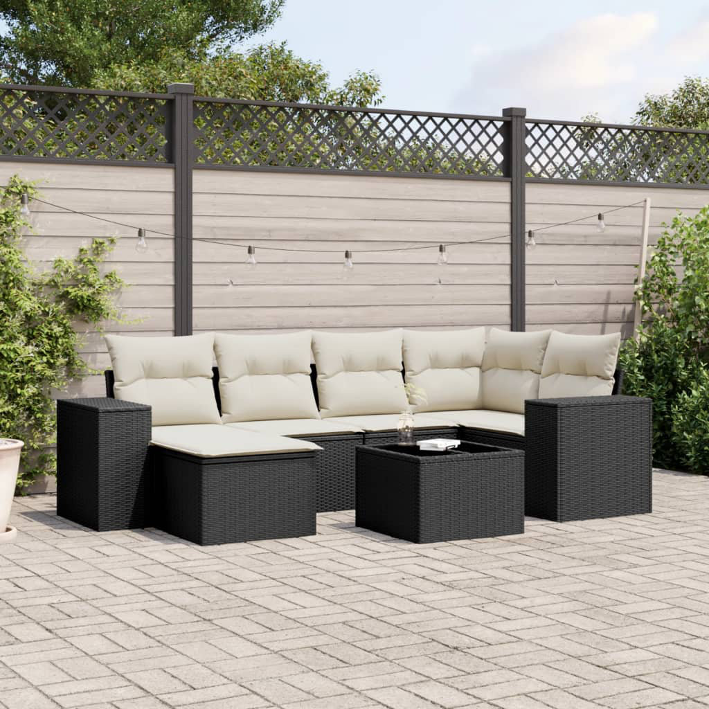 Vidaxl 7-Tlg. Garten-Sofagarnitur Mit Kissen Schwarz Poly Rattan