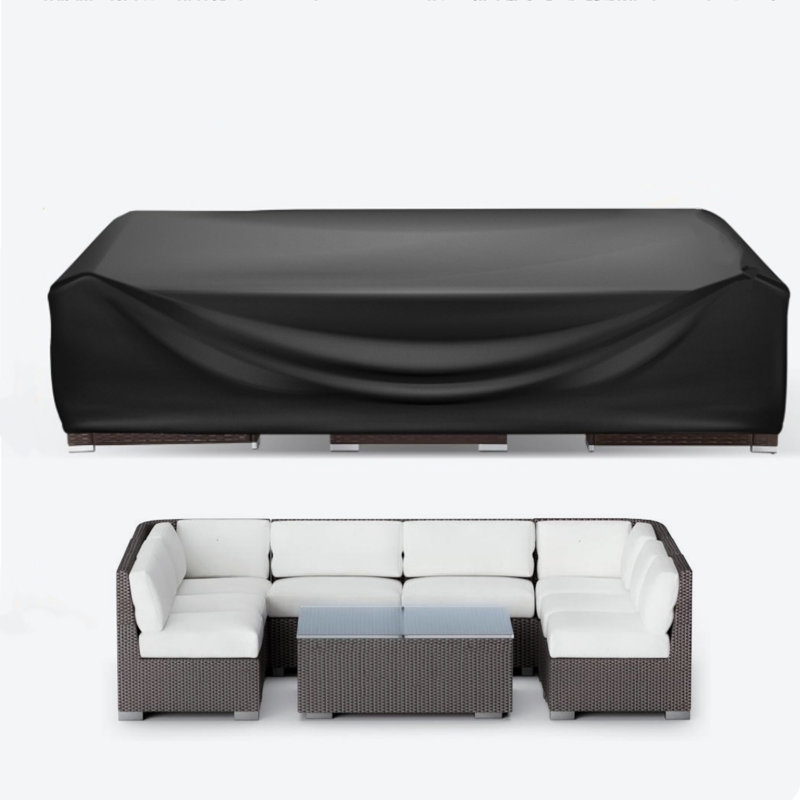 420D PU Waterproof Black Oversized Patio Furniture Cover/ Mesh Windows & Buckles, 126"L x 63"W x 28"H