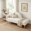 Chaise longue moderne à dossier incurvé d'inspiration arc-en-ciel avec pieds fuselés en bois, lin crème-236098289