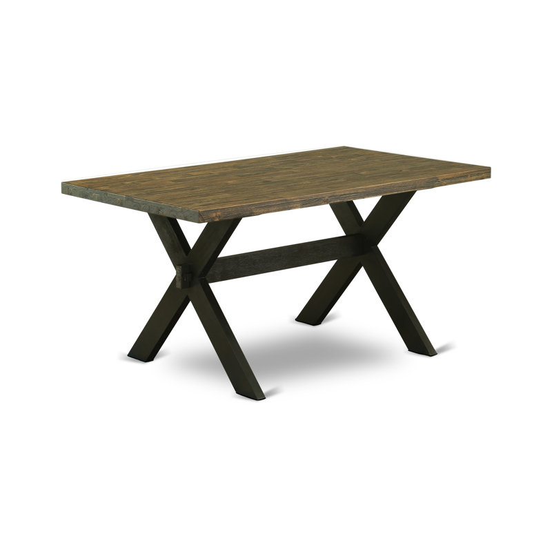 Table de salle à manger X-Style - un plateau de table rectangulaire en bois massif avec des pieds élégants, finition noire brossée.