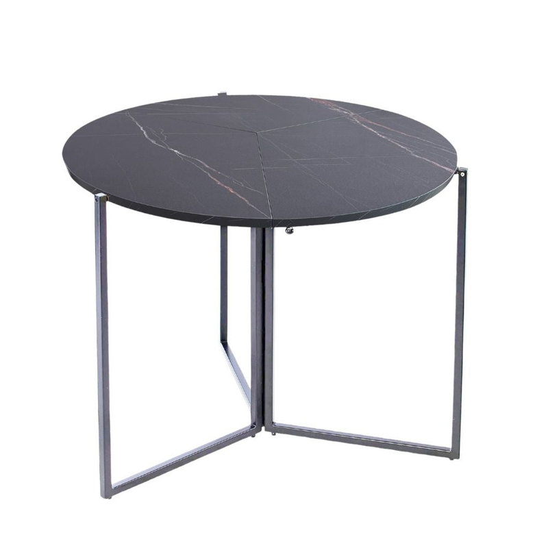 43" D Round Folding Card Table – Space-Saving Trifold Design with Iron Base and Engineered Wood Top, Black Carrera, 43"