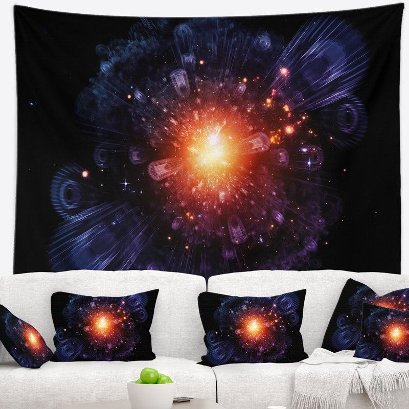 Tapisserie abstraite abstraite fractale engrenages et lumières, H 32 po x l 39 po