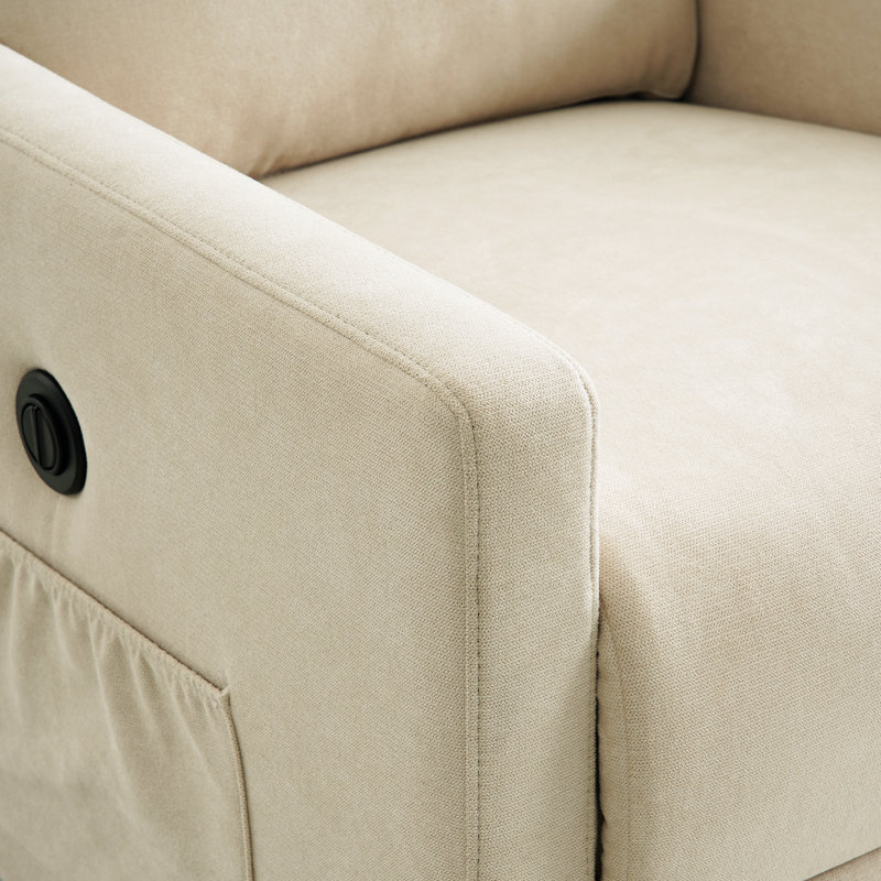 Haldeman Upholstered Power Recliner Sturdy and Durable for Use in Small Spaces, Beige Microfiber