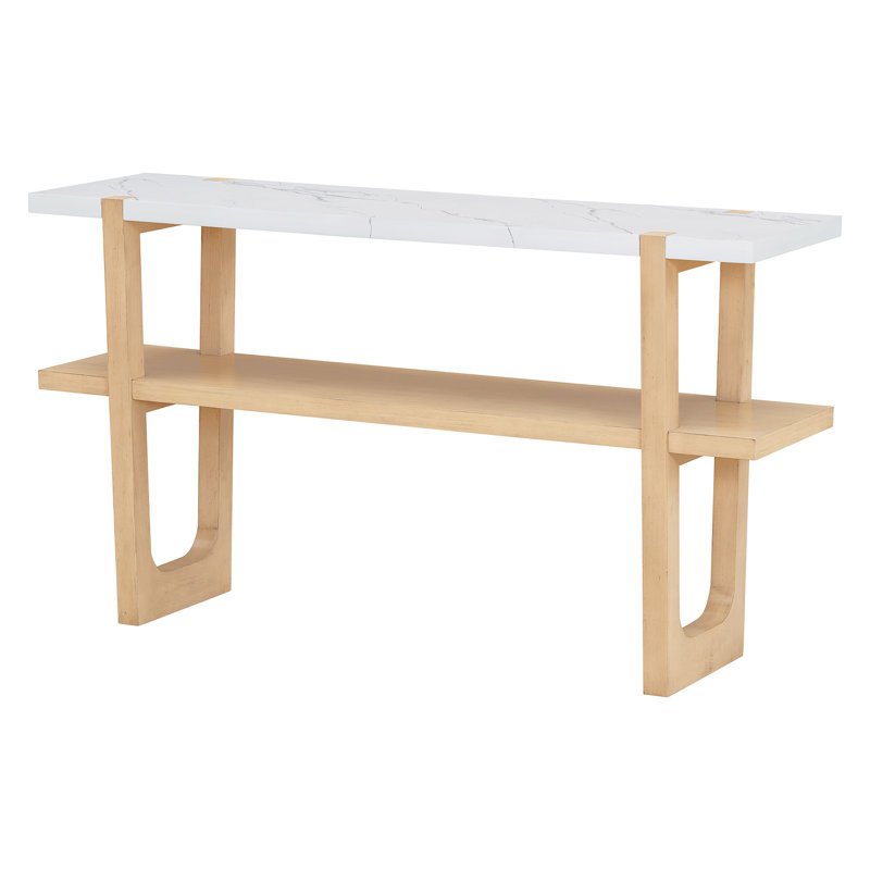 Narrow Console Table With Marble-Effect Top, Retro Entryway Table With Open Shelf, Sofa Table For Entryway, Hallway And Living Room