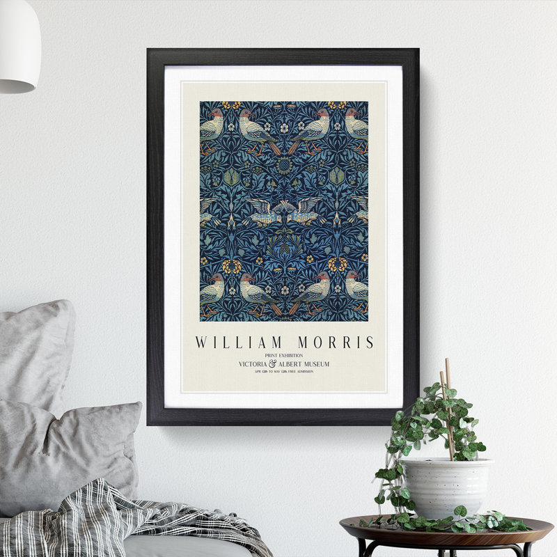 Birds Vol.3 by William Morris - Picture Frame Art Prints on MDF, Black, 48cm H x 36cm W x 2cm D