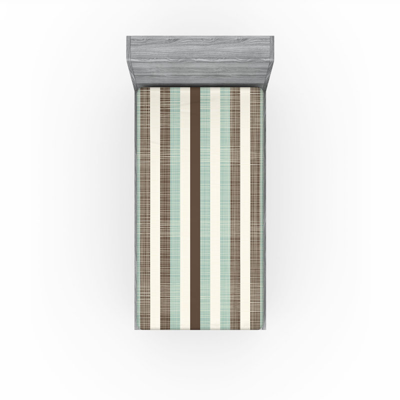 Ambesonne Christmas Fitted Sheet 2-Pack Tree Branches Bells, Twin Fitted Sheet, Almond Green/Brown/Cream Striped