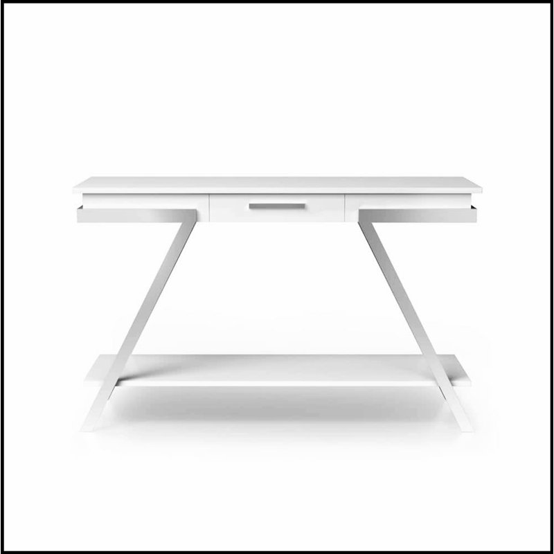 Table de canapé blanche de style contemporain avec finition ultrabrillante et structure chromée pour une vie moderne