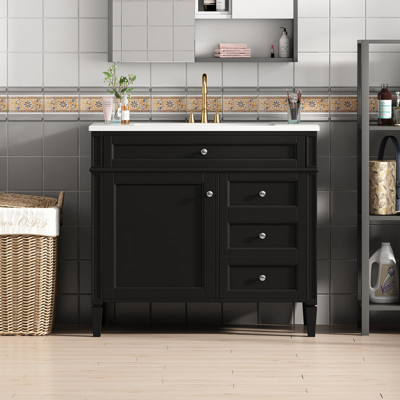 Meuble-lavabo de 36 po avec lavabo supérieur, meuble-lavabo moderne avec 2 tiroirs et tiroir escamotable, meuble-lavabo simple