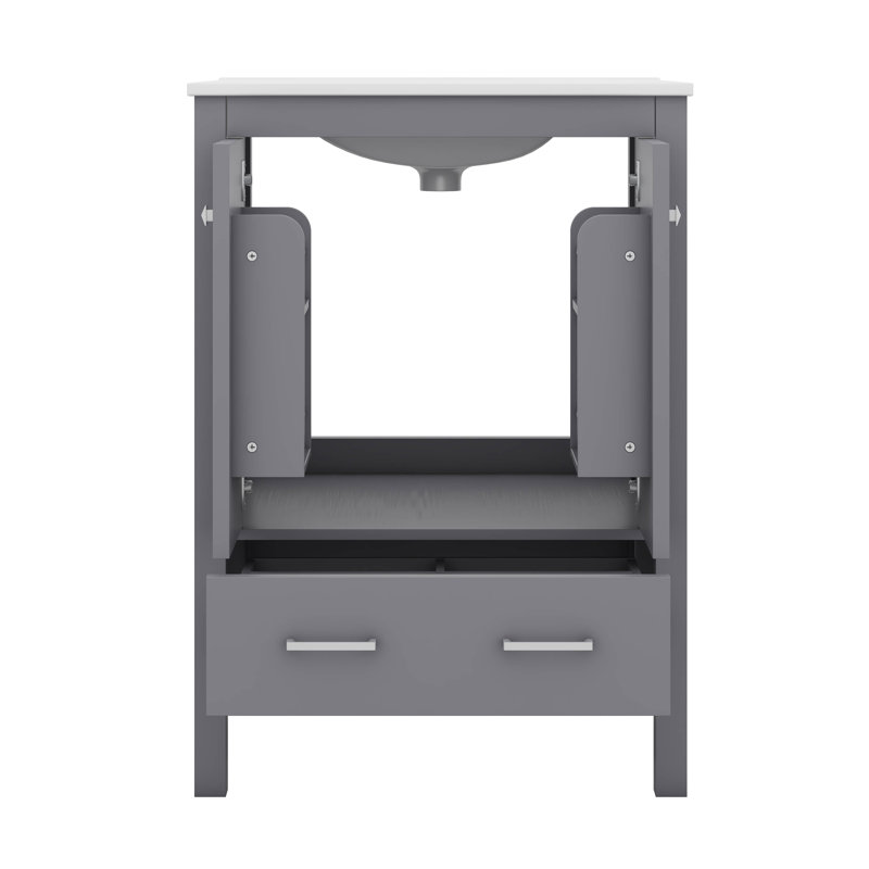 Meuble-lavabo 48 po avec tiroir divisé et tablette de porte double couche, Gris