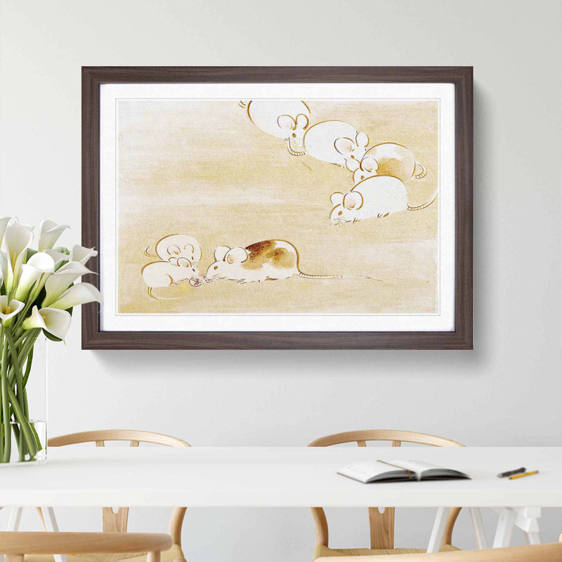 Mice by Shibata Zeshin - Framed Print, 36cm H x 48cm W x 2cm D, Walnut Framed